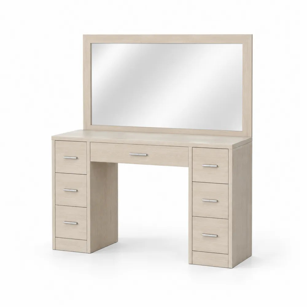 Frisiertisch aus MDF mit Spiegel und 6 Schubladen in Beige