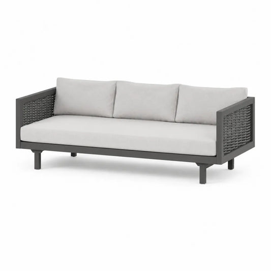 Garten-Sofa Aluminium Grau Rattan Kissen Weiß 200x80x70 cm