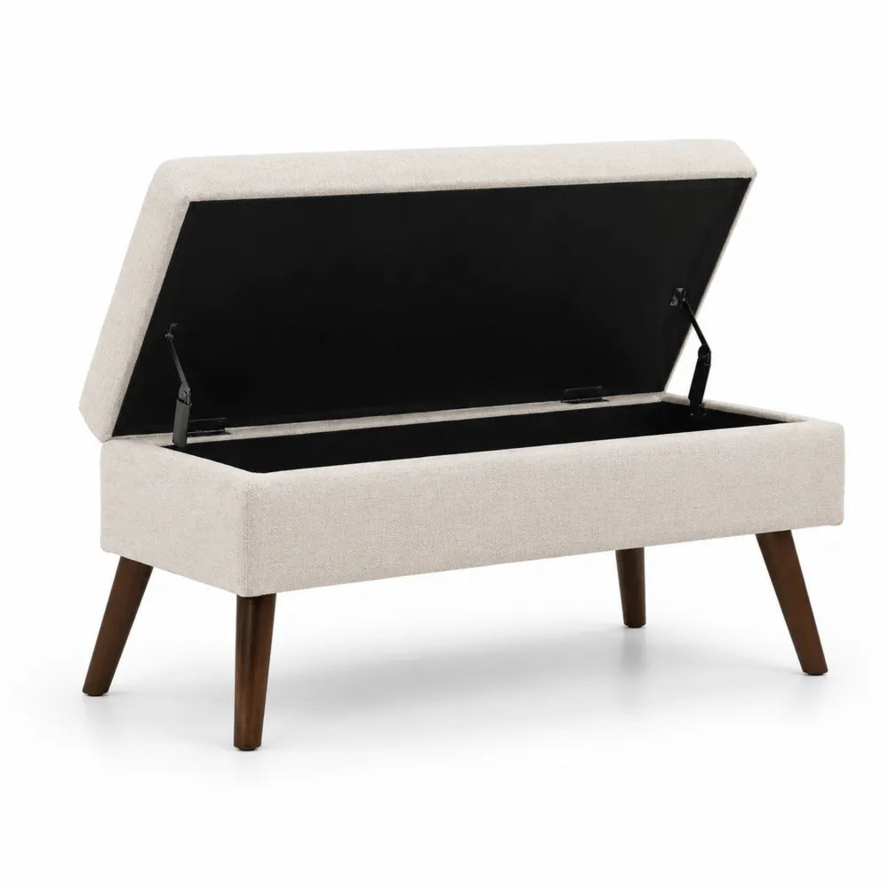 Beige Sitzbank mit Stauraum aus Holz und Baumwollstoff