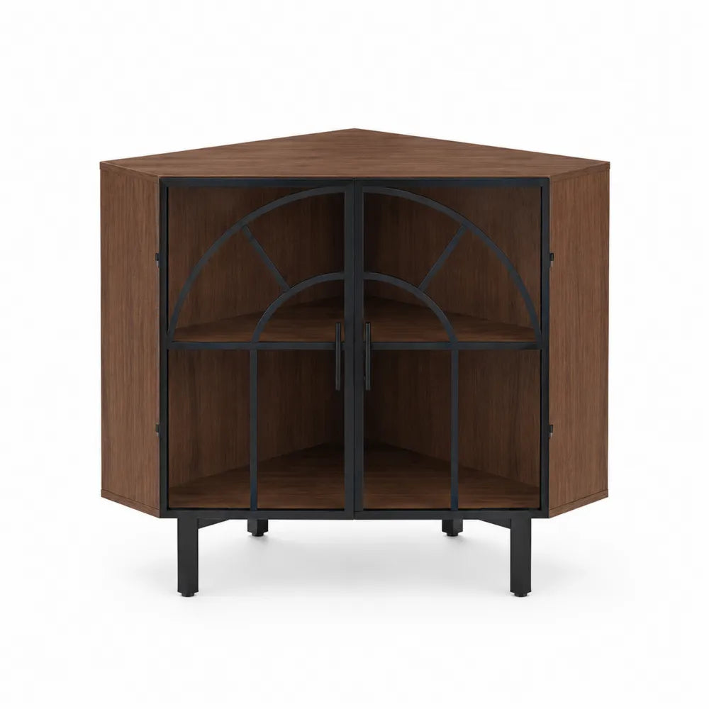 Eck-Sideboard aus Walnussholz mit Stahltüren, Braun