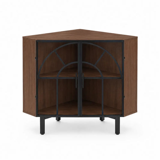 Eck-Sideboard aus Walnussholz mit Stahltüren, Braun