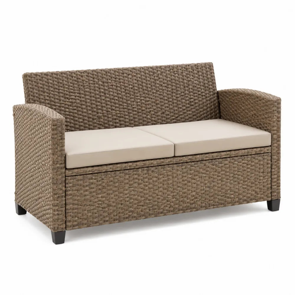 Gartensofa 2-Sitzer Polyrattan Beige Creme 130cm