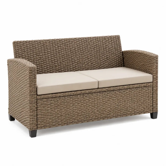 Gartensofa 2-Sitzer Polyrattan Beige Creme 130cm
