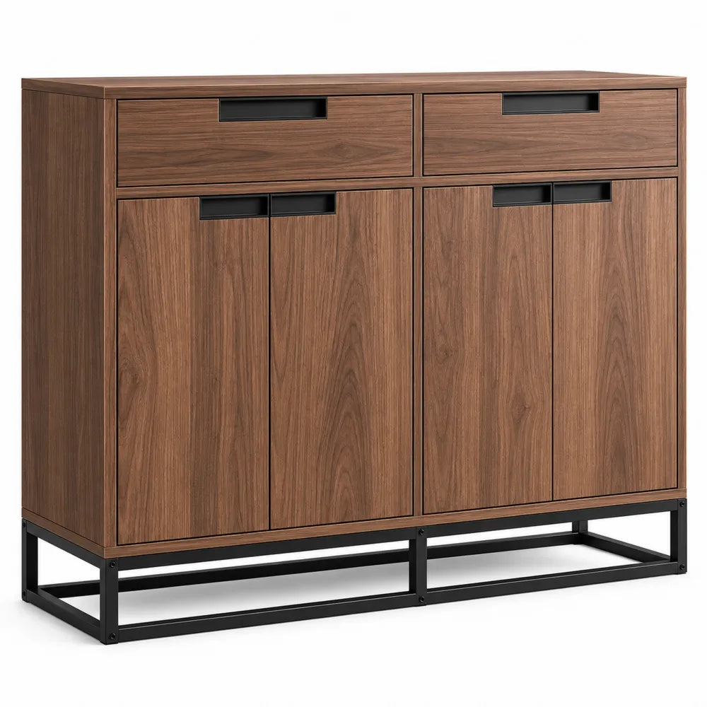 Sideboard aus Walnussfurnier mit Metallgestell 120x40x90 cm