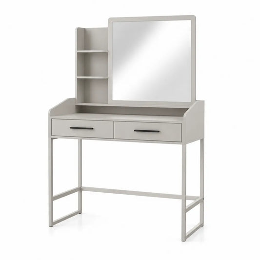 Frisiertisch aus Holz mit Spiegel und Regal Beige 100cm