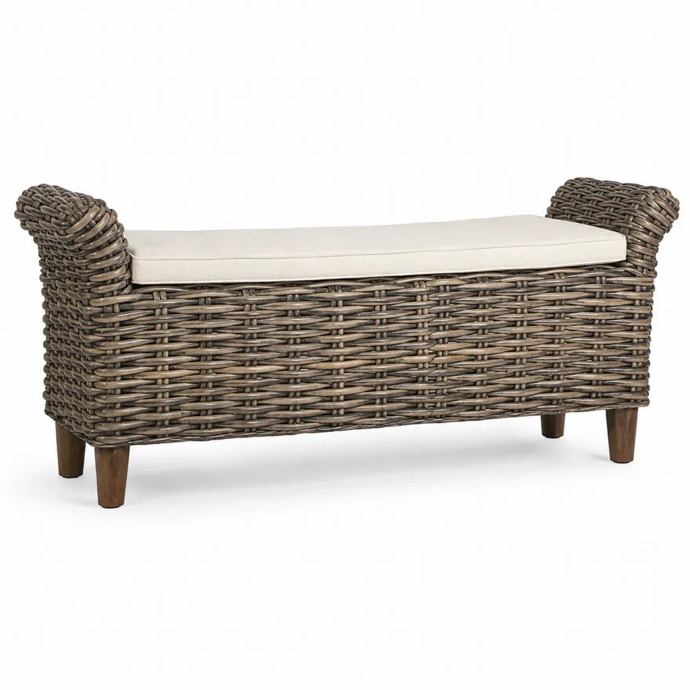 Rattanbank mit Kissen Braun Beige 120cm