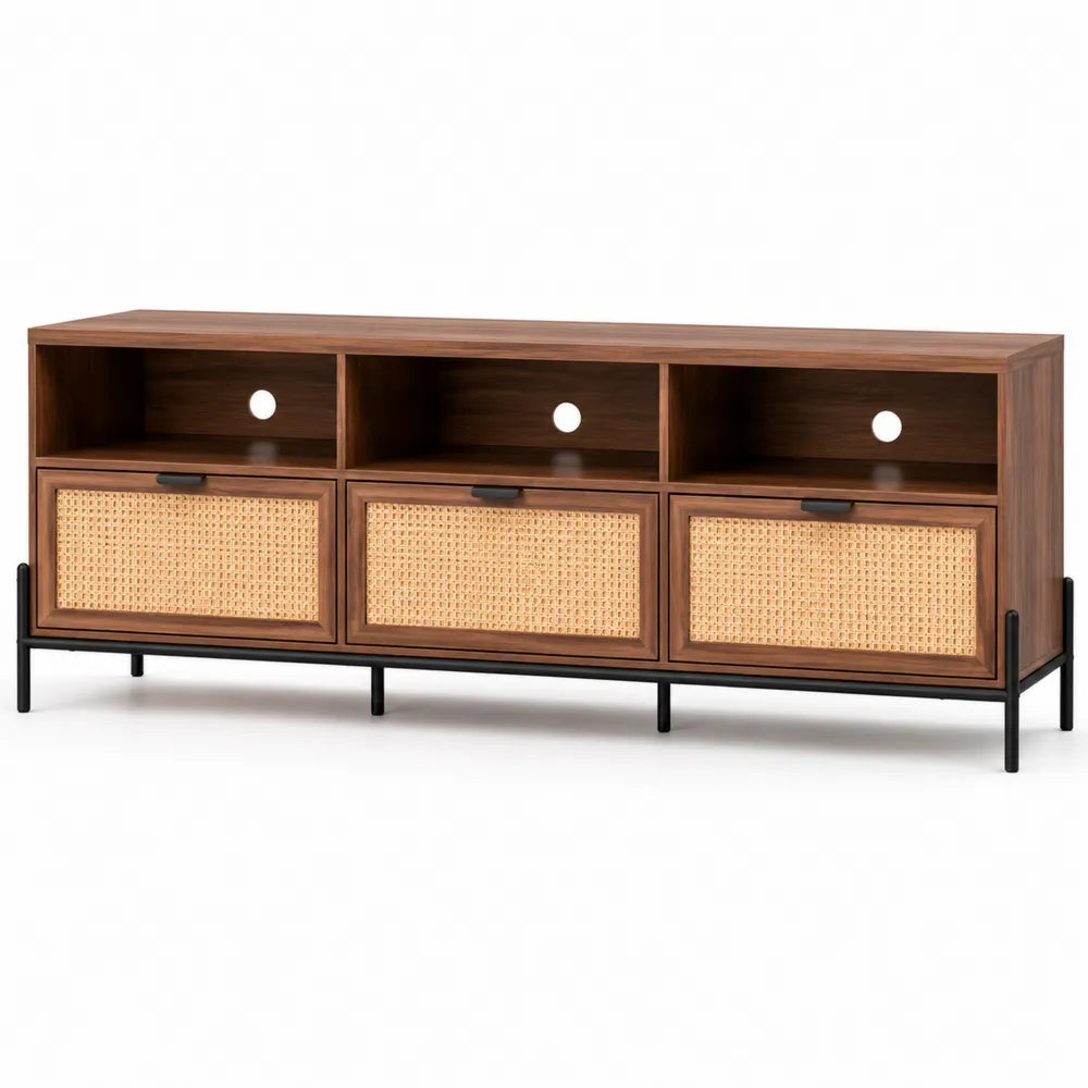 TV-Schrank Nussbaum Rattan 150x40x55 cm