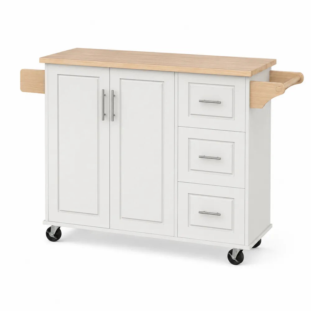 Küchenwagen mit Rollen aus Holz und MDF, Weiß
