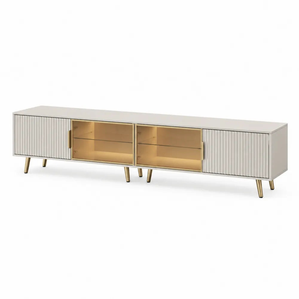 TV-Schrank Holz Metall Weiß Gold Glas 180cm