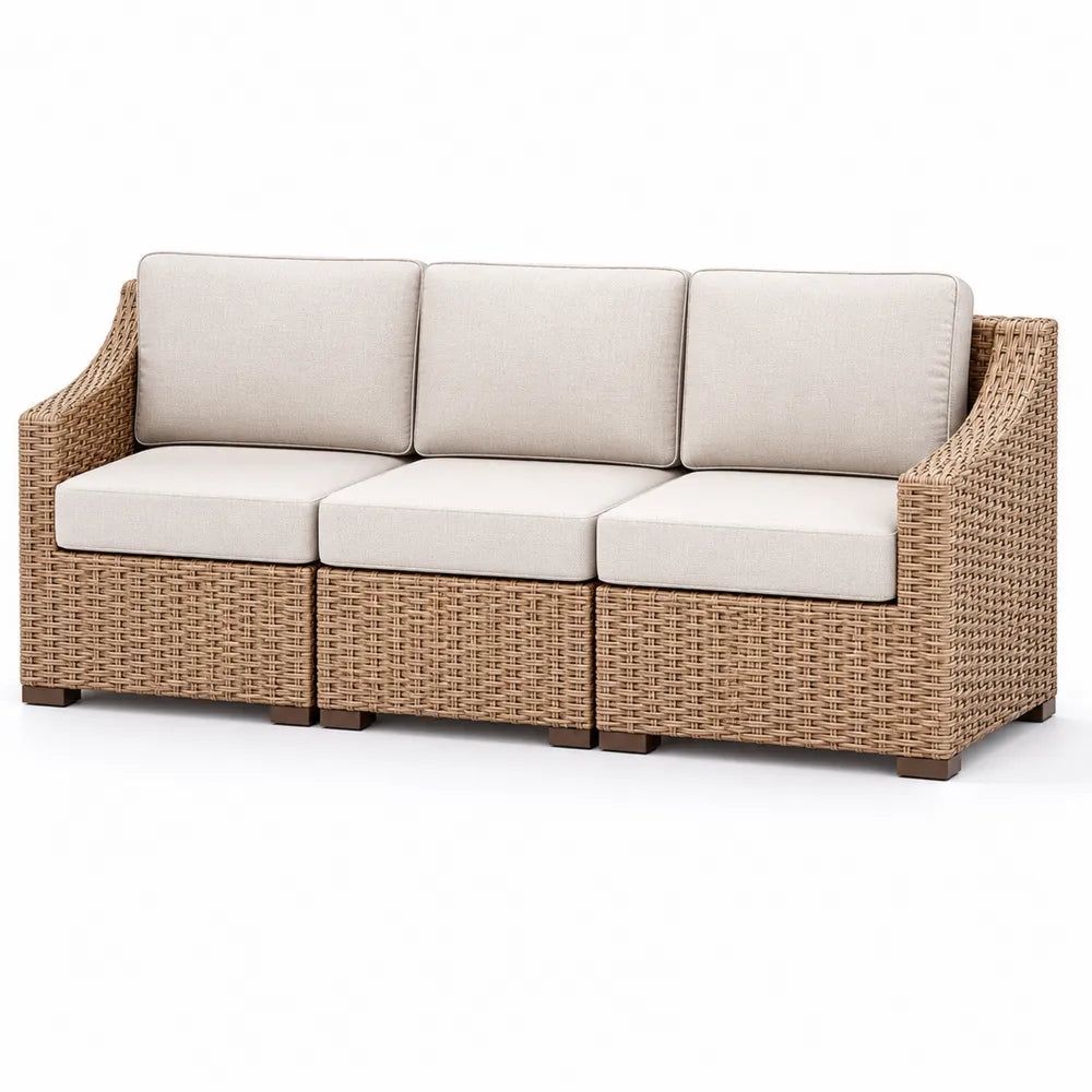 3-Sitzer Gartensofa Polyrattan Beige mit Kissen