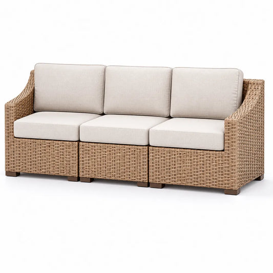 3-Sitzer Gartensofa Polyrattan Beige mit Kissen