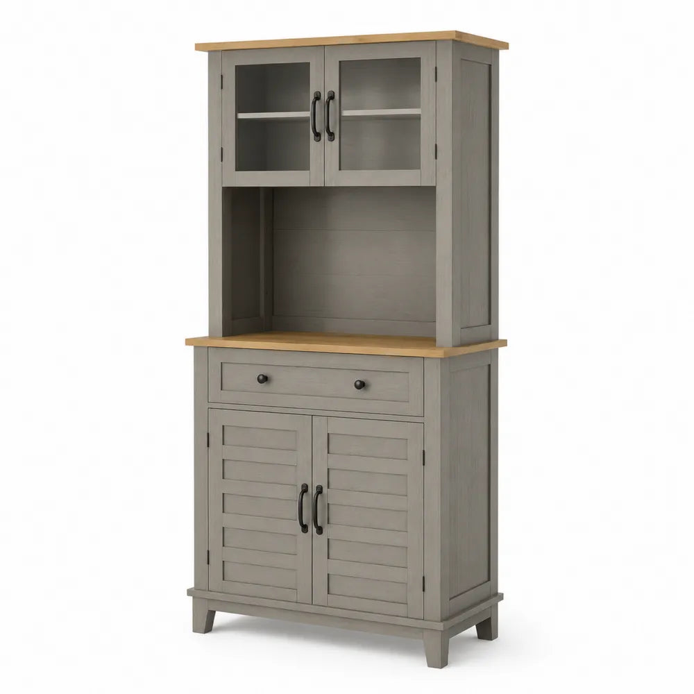 Holz-Sideboard mit Glasfronten in Grau und Natur