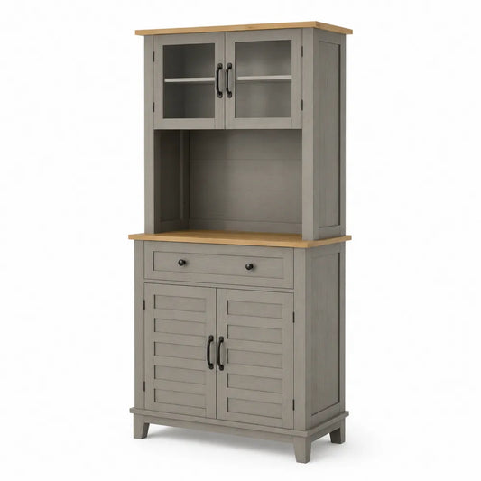 Holz-Sideboard mit Glasfronten in Grau und Natur