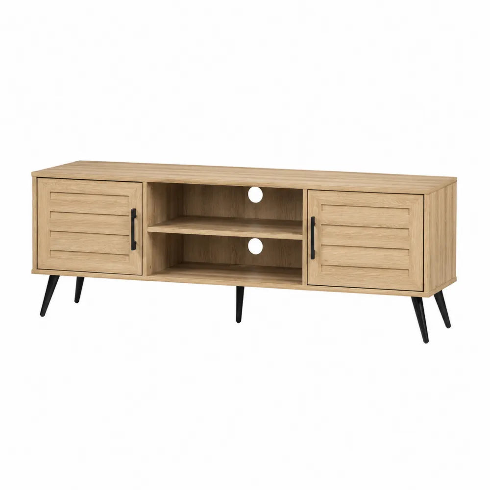 TV-Schrank Holz mit 2 Türen und Regalen, 160x42x50 cm